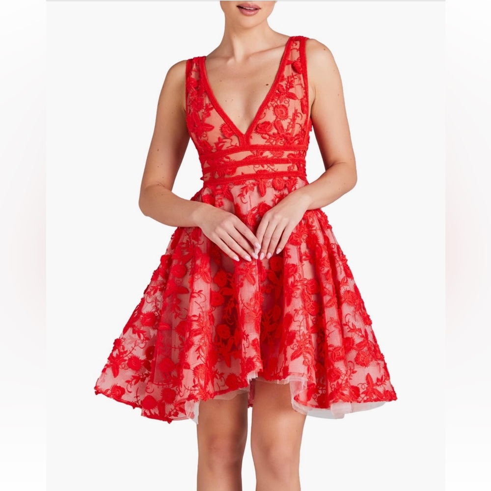 NADINE MERABI Red Lace Dress